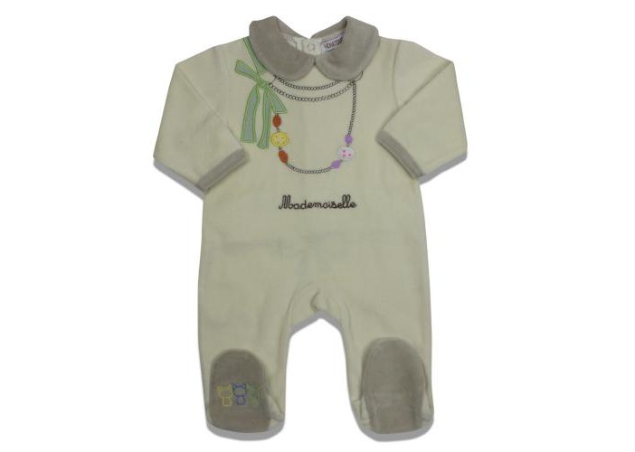 Pyjama Bebe Fille A Col Claudine En Velours Creme Brode Collier Pyjama Bebe Fille A Col Claudine En Velours Creme Brode Collier