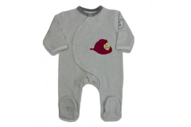 Pyjama garçon en velours gris perle 1 mois casque de pompier Les Chatounets Pyjama garçon en velours gris perle 1 mois casque de pompier Les Chatounets