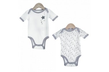 Lot de 2 Bodies manches courte Etoile grise Trois Kilos Sept Lot de 2 Bodies manches courte Etoile grise Trois Kilos Sept