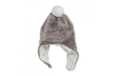 Bonnet + Echarpe pompon flanelle Taupe Trois Kilos Sept Bonnet + Echarpe pompon flanelle Taupe Trois Kilos Sept