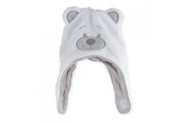 bonnet + echarpe nounours flanelle blanc trois kilos sept