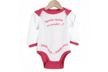 Lot de 2 bodies Apprentie pipelette 9 mois Trois kilos Sept Lot de 2 bodies Apprentie pipelette 9 mois Trois kilos Sept